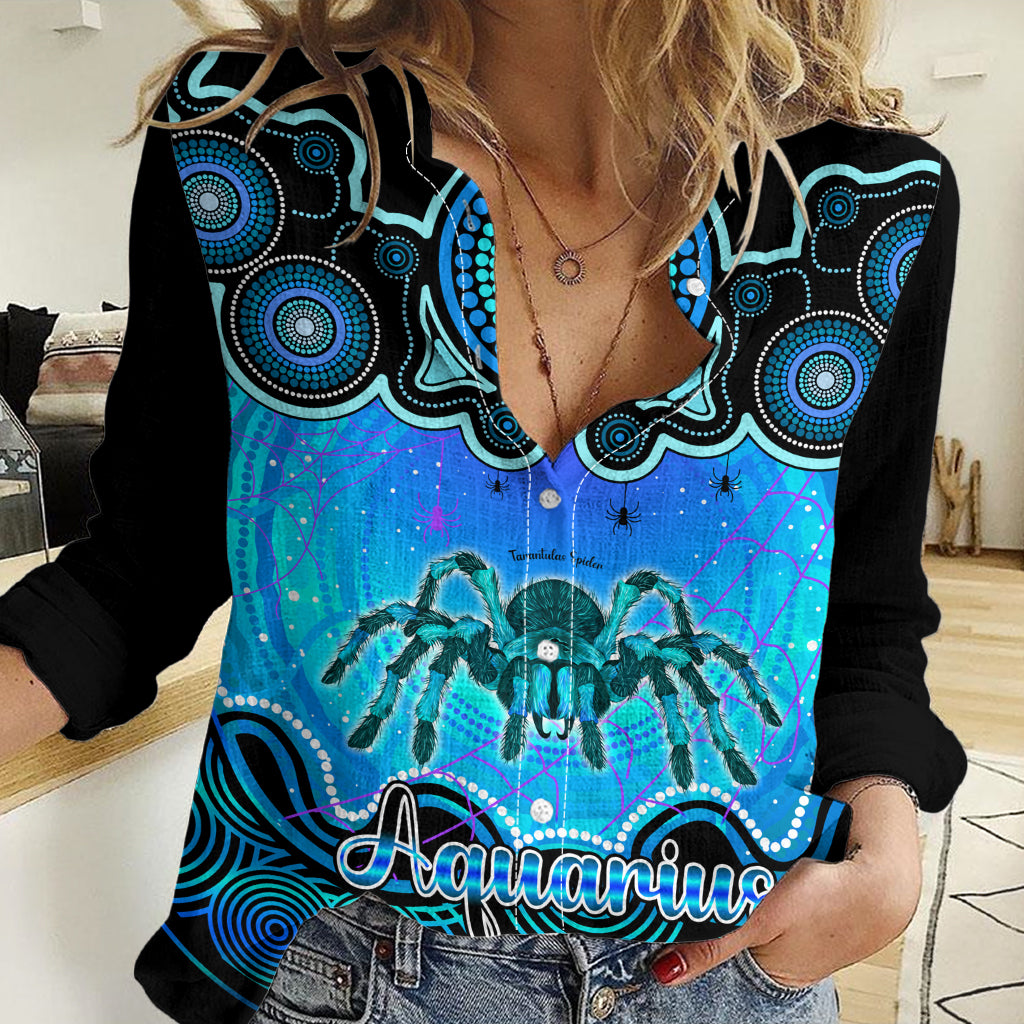 Personalised Australia Scorpio Tarantulas Spider Zodiac Women Casual Shirt Auz Astrology Aboriginal - Aqua LT9