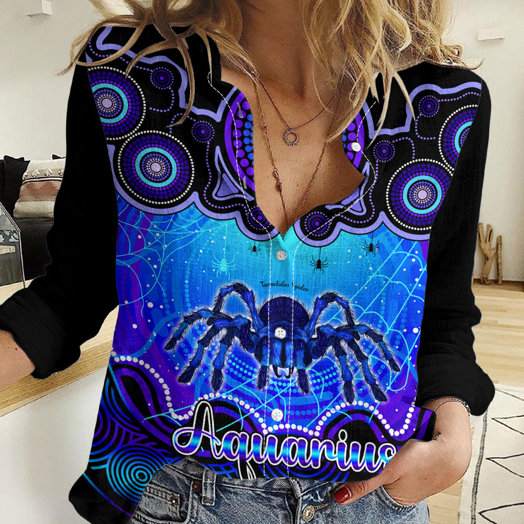 Personalised Australia Scorpio Tarantulas Spider Zodiac Women Casual Shirt Auz Astrology Aboriginal - Blue LT9