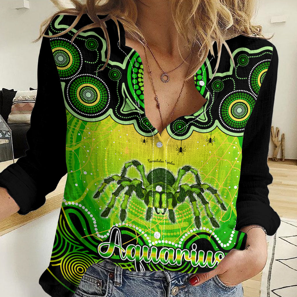 Personalised Australia Scorpio Tarantulas Spider Zodiac Women Casual Shirt Auz Astrology Aboriginal - Green LT9