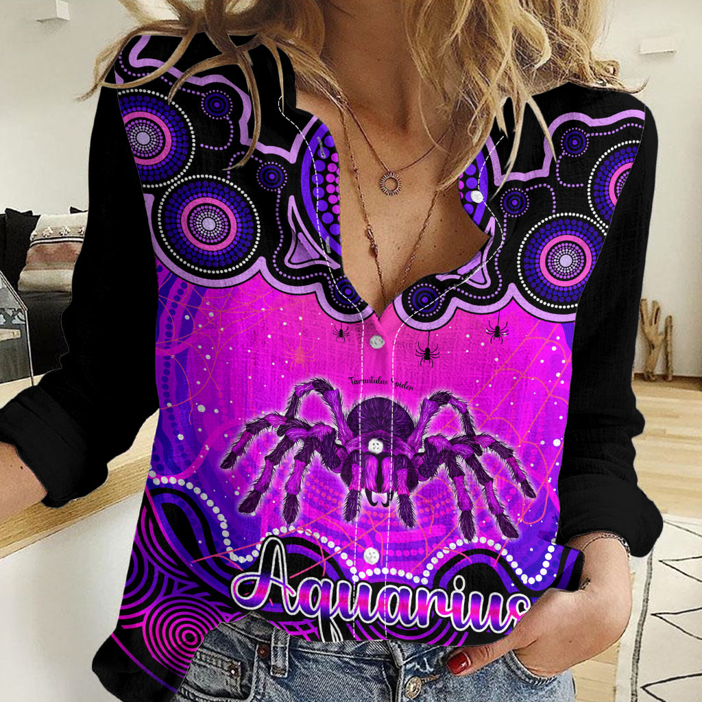 Personalised Australia Scorpio Tarantulas Spider Zodiac Women Casual Shirt Auz Astrology Aboriginal - Magenta LT9