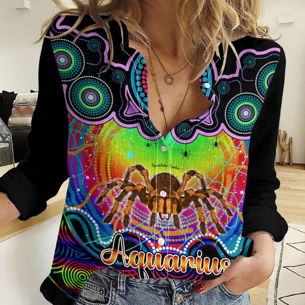 Personalised Australia Scorpio Tarantulas Spider Zodiac Women Casual Shirt Auz Astrology Aboriginal - Rainbow LT9