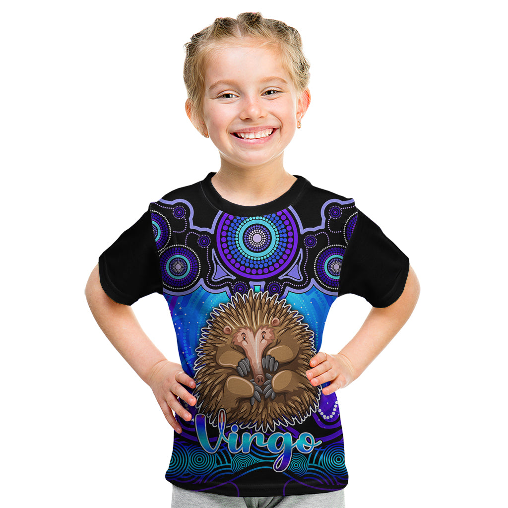 personalised-australia-virgo-echidna-zodiac-kid-t-shirt-auz-astrology-aboriginal-blue