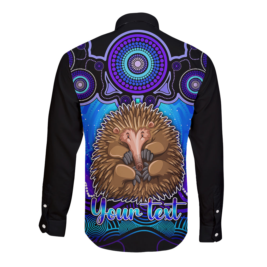 personalised-australia-virgo-echidna-zodiac-long-sleeve-button-shirt-auz-astrology-aboriginal-blue