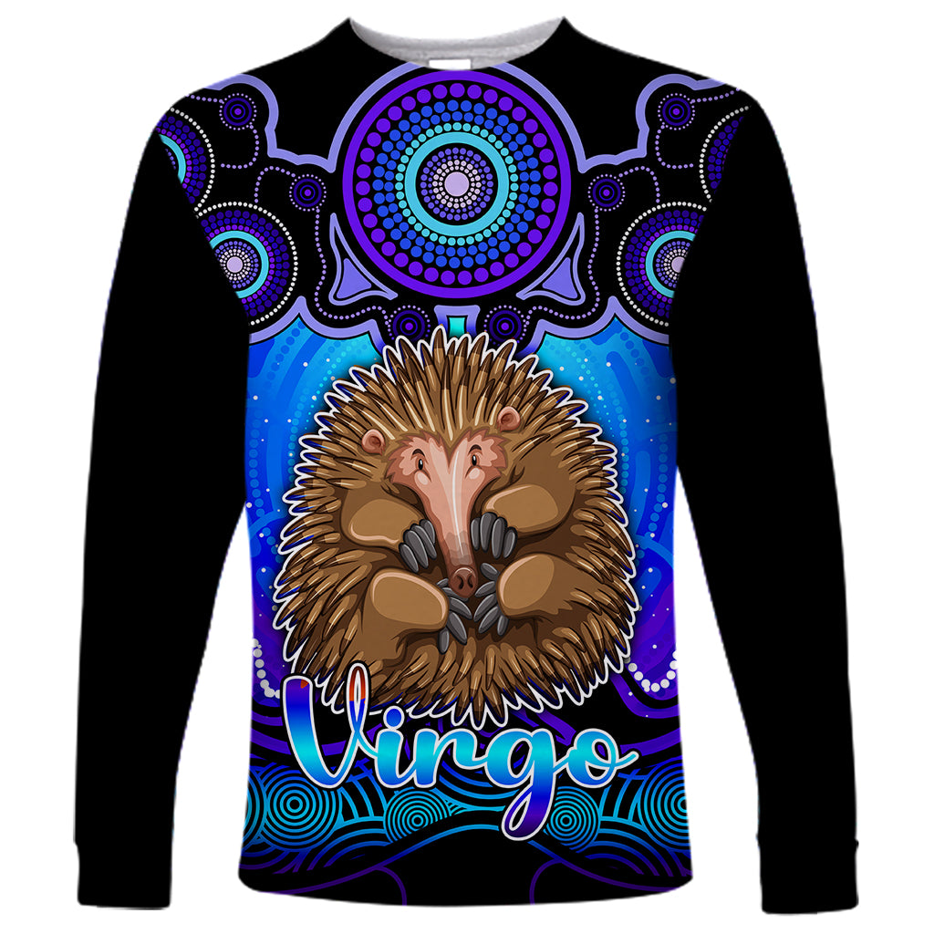 personalised-australia-virgo-echidna-zodiac-long-sleeve-shirt-auz-astrology-aboriginal-blue