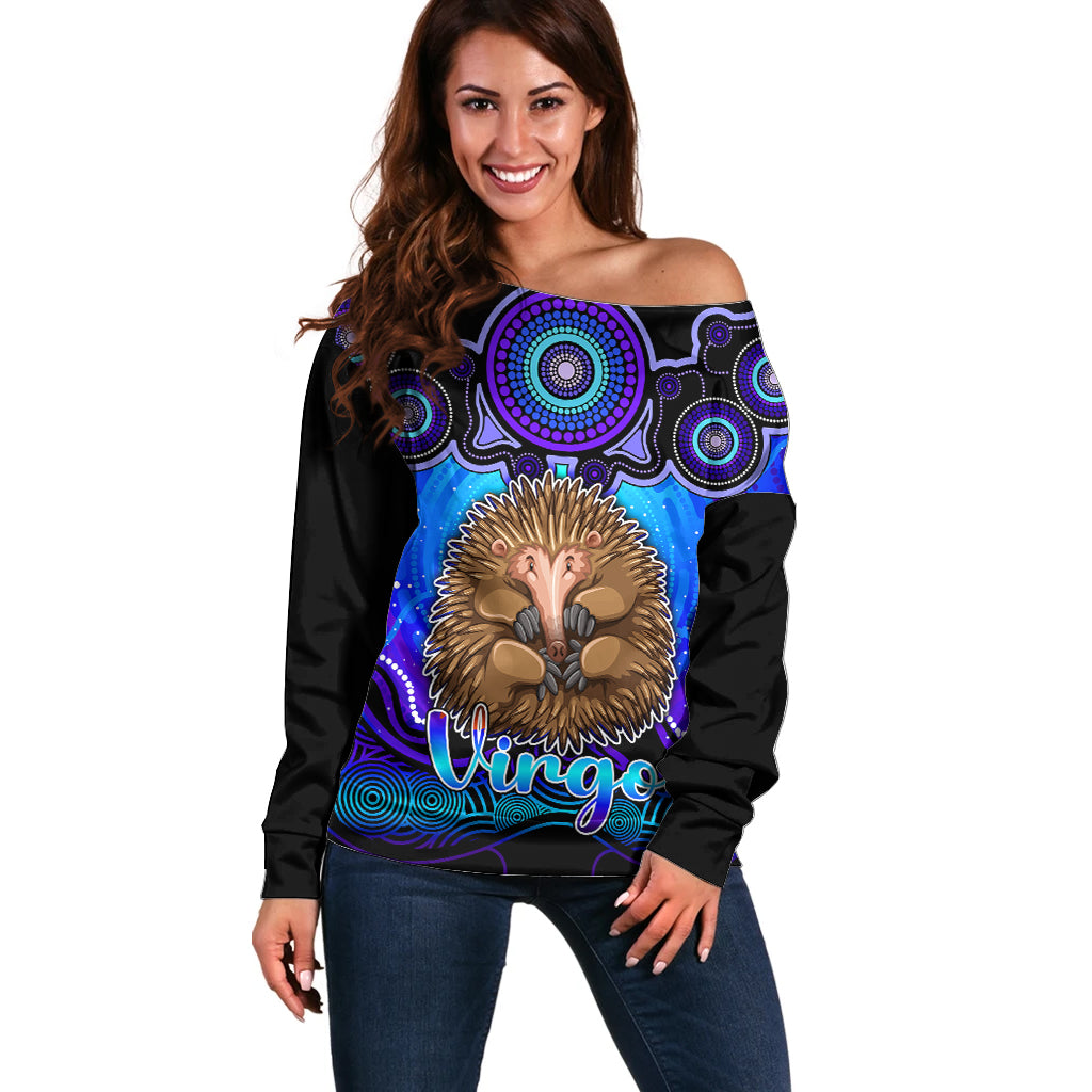 personalised-australia-virgo-echidna-zodiac-off-shoulder-sweater-auz-astrology-aboriginal-blue