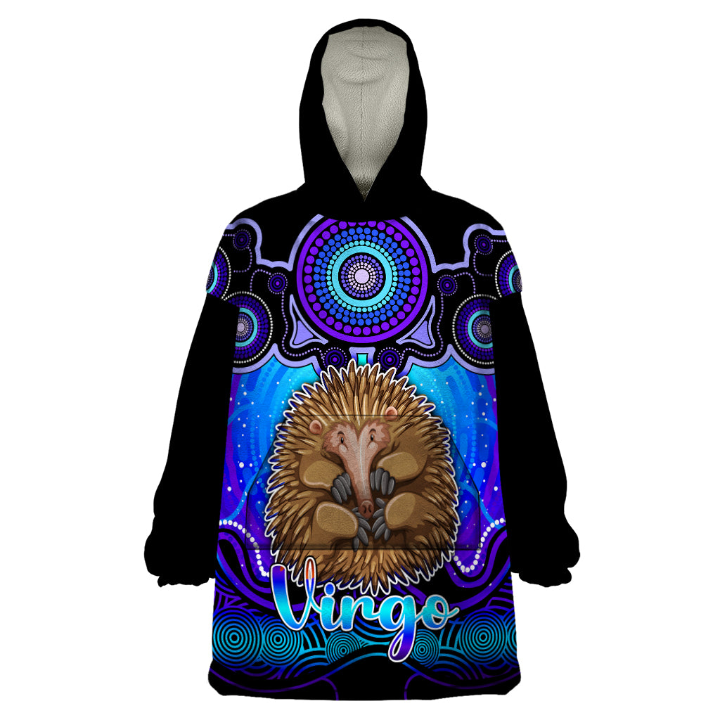 personalised-australia-virgo-echidna-zodiac-wearable-blanket-hoodie-auz-astrology-aboriginal-blue