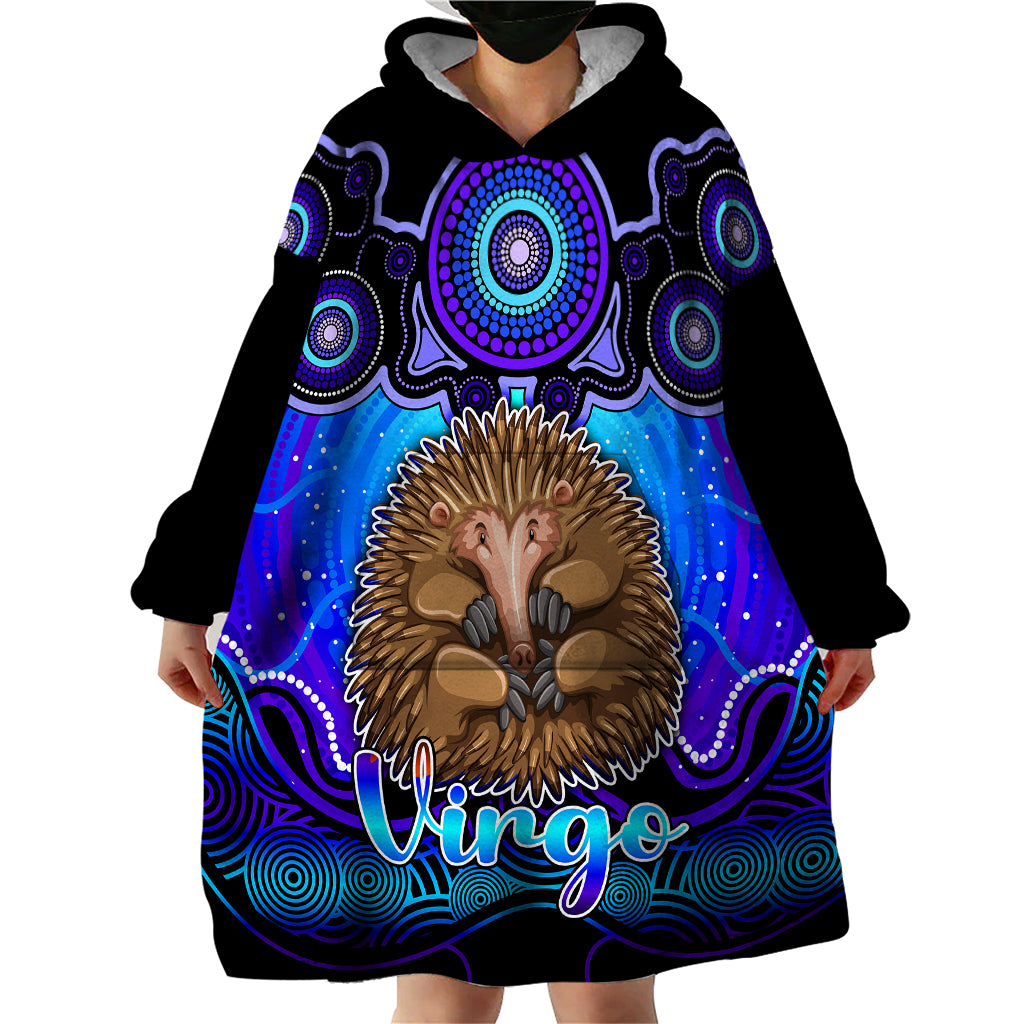 personalised-australia-virgo-echidna-zodiac-wearable-blanket-hoodie-auz-astrology-aboriginal-blue