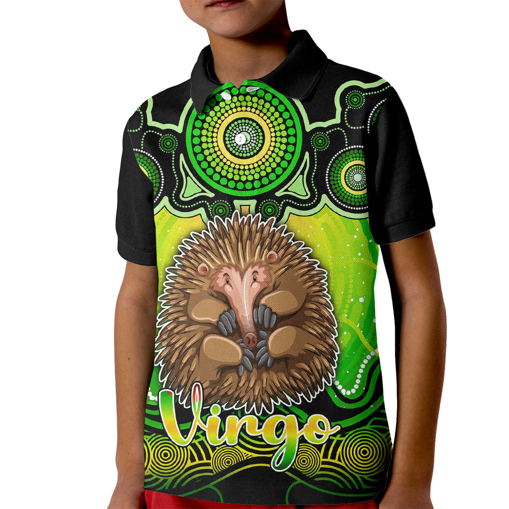 personalised-australia-virgo-echidna-zodiac-kid-polo-shirt-auz-astrology-aboriginal-green