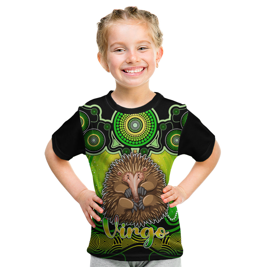 personalised-australia-virgo-echidna-zodiac-kid-t-shirt-auz-astrology-aboriginal-green