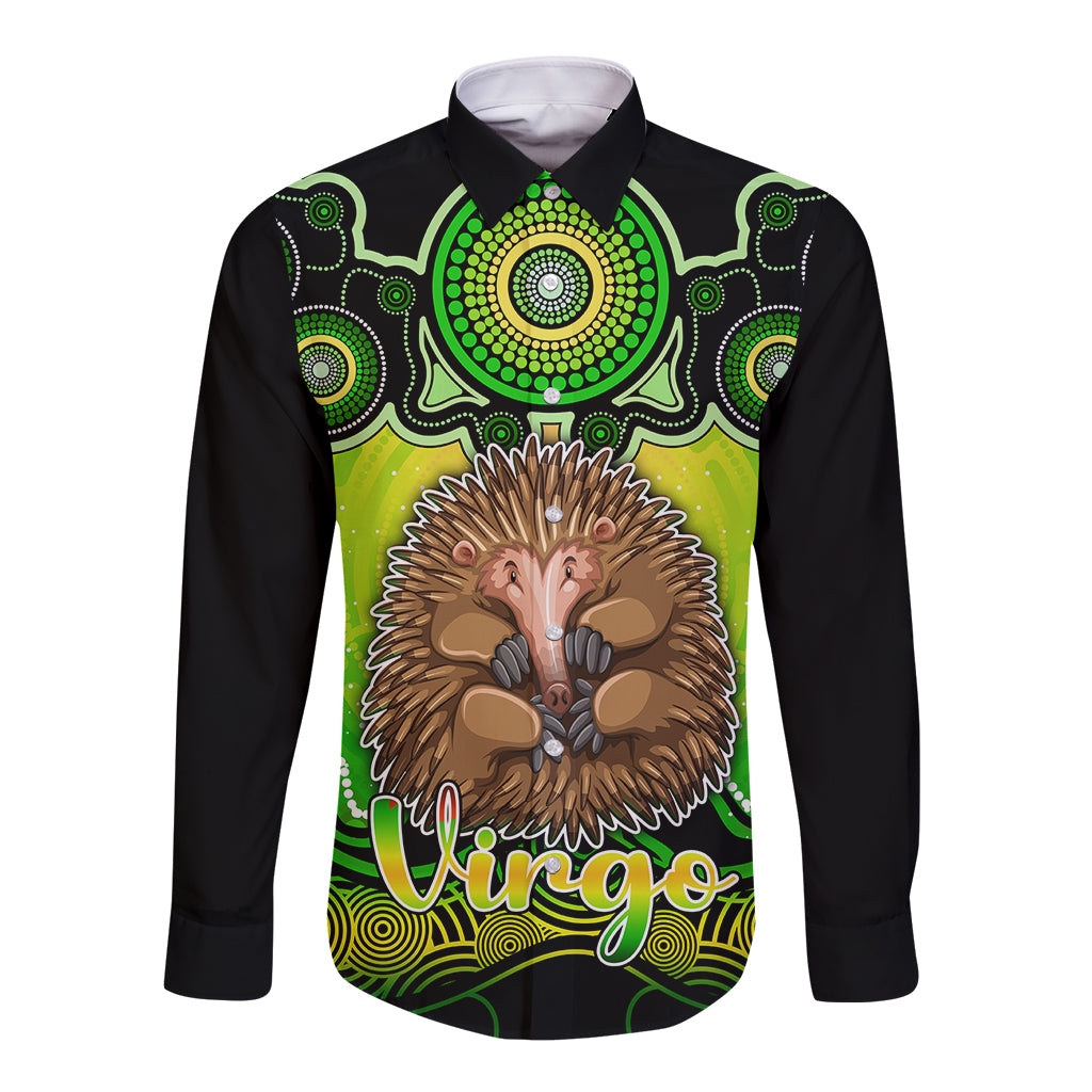 personalised-australia-virgo-echidna-zodiac-long-sleeve-button-shirt-auz-astrology-aboriginal-green