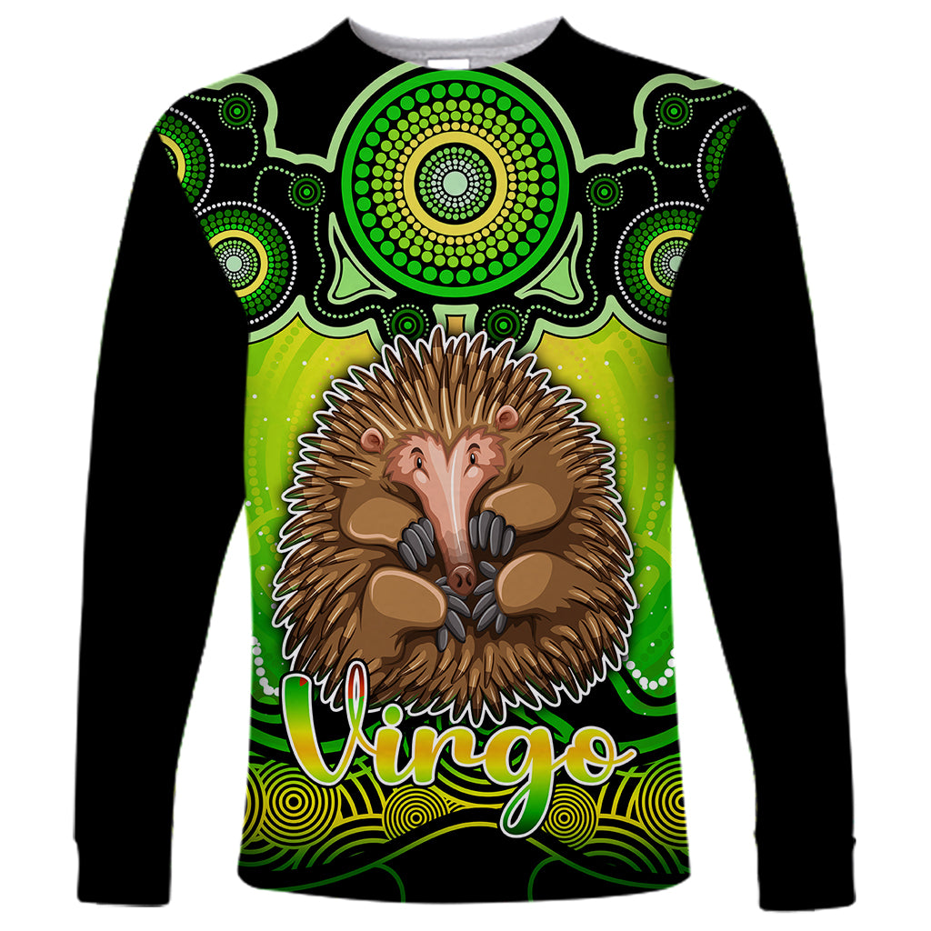 personalised-australia-virgo-echidna-zodiac-long-sleeve-shirt-auz-astrology-aboriginal-green