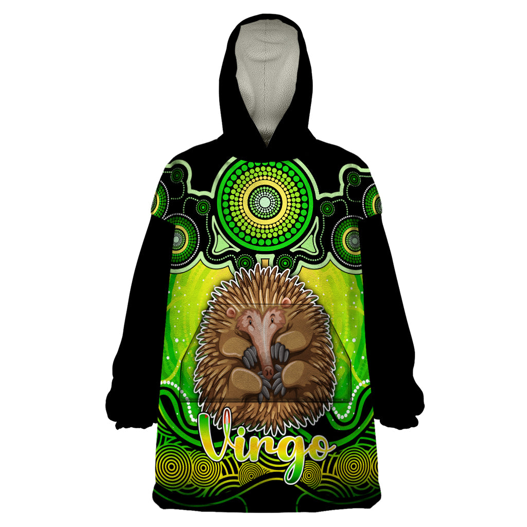 personalised-australia-virgo-echidna-zodiac-wearable-blanket-hoodie-auz-astrology-aboriginal-green