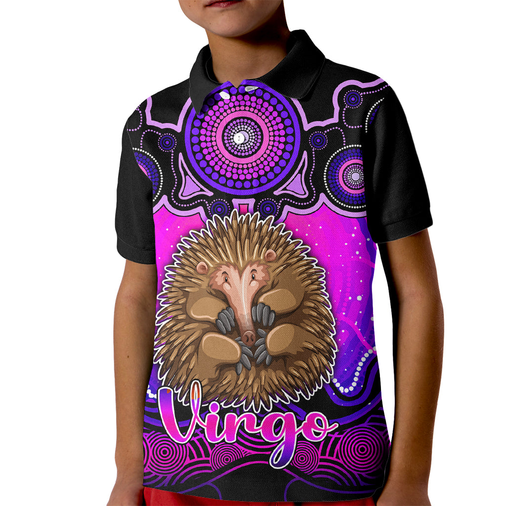 personalised-australia-virgo-echidna-zodiac-kid-polo-shirt-auz-astrology-aboriginal-magenta