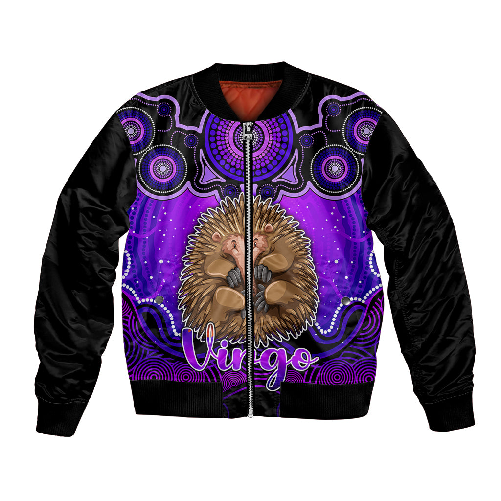 personalised-australia-virgo-echidna-zodiac-bomber-jacket-auz-astrology-aboriginal-purple