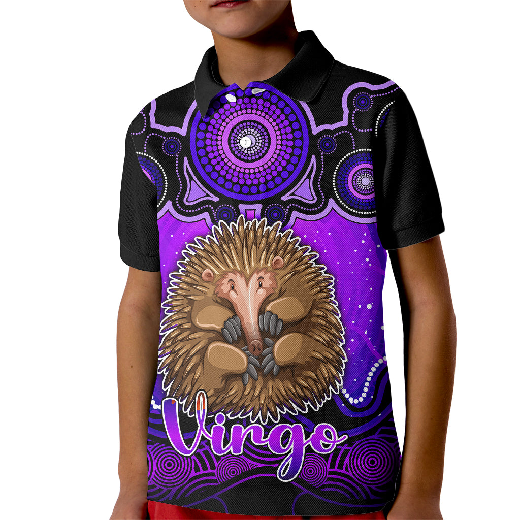 personalised-australia-virgo-echidna-zodiac-kid-polo-shirt-auz-astrology-aboriginal-purple