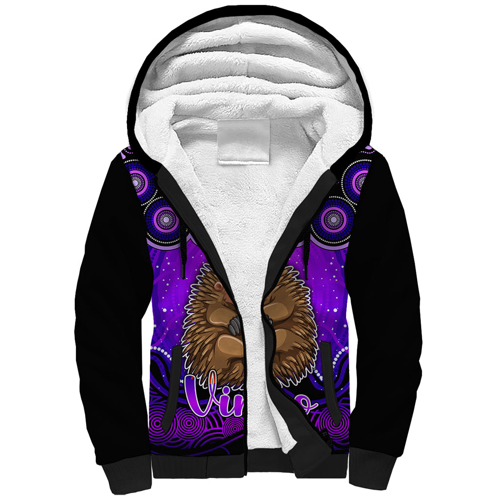 personalised-australia-virgo-echidna-zodiac-sherpa-hoodie-auz-astrology-aboriginal-purple