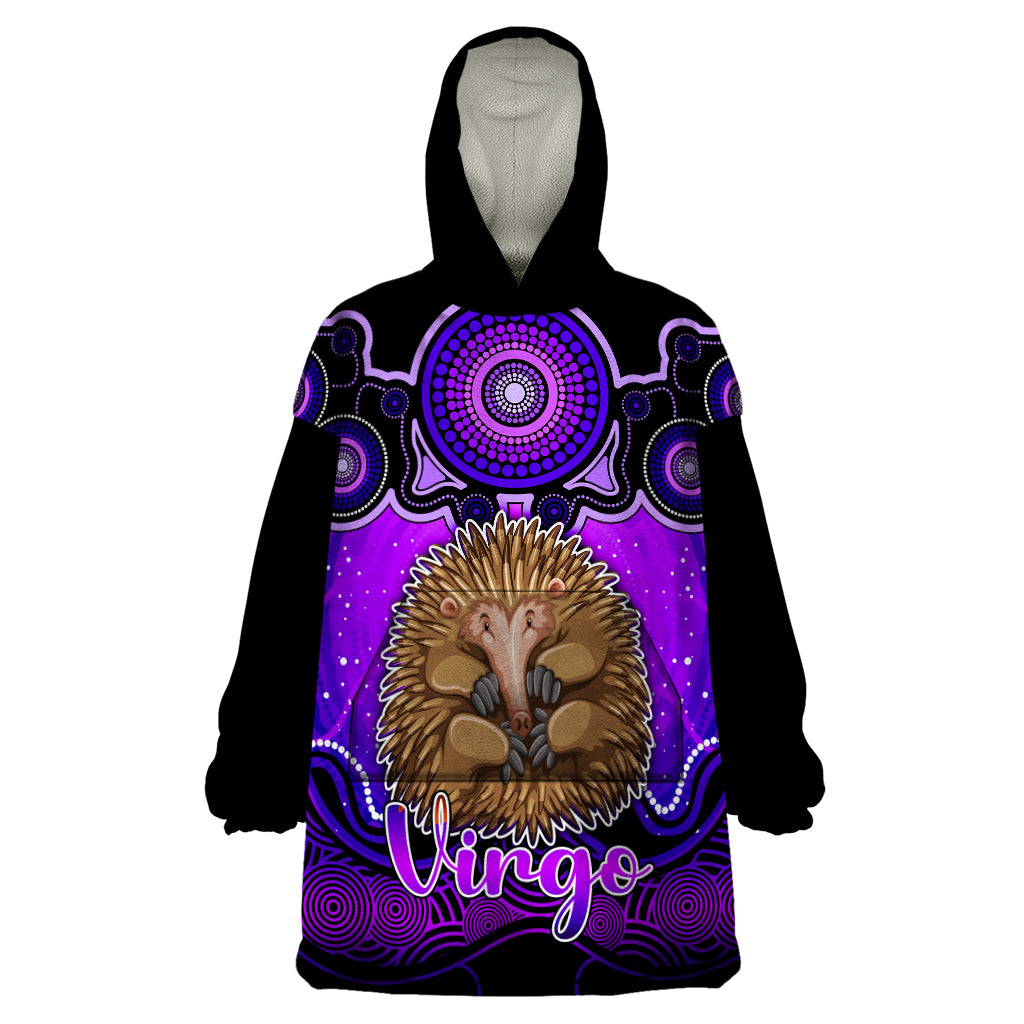 personalised-australia-virgo-echidna-zodiac-wearable-blanket-hoodie-auz-astrology-aboriginal-purple