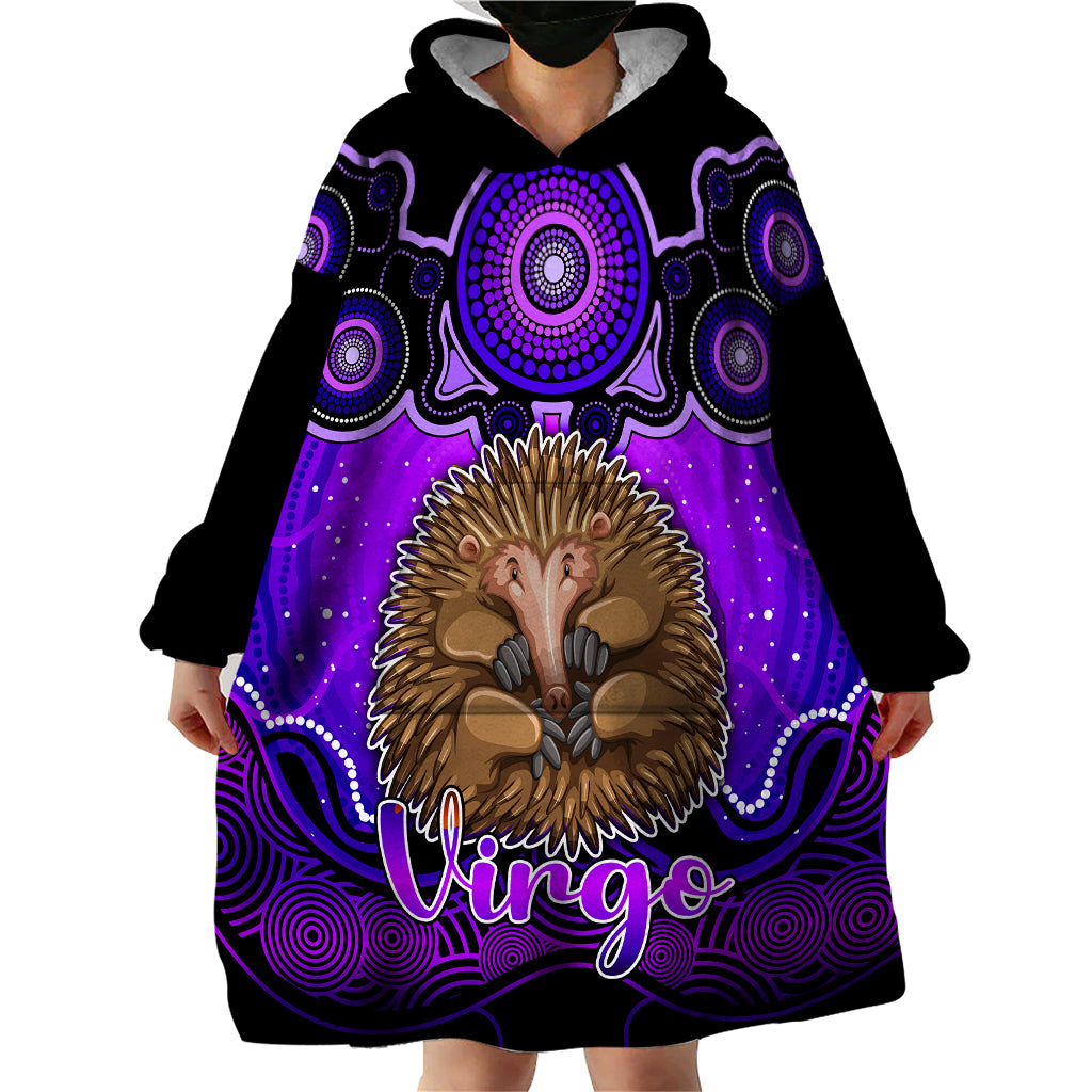 personalised-australia-virgo-echidna-zodiac-wearable-blanket-hoodie-auz-astrology-aboriginal-purple