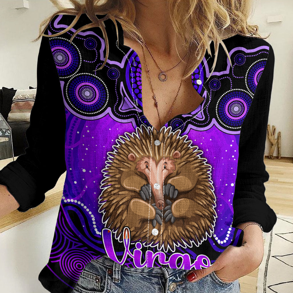 Personalised Australia Virgo Echidna Zodiac Women Casual Shirt Auz Astrology Aboriginal - Purple LT9