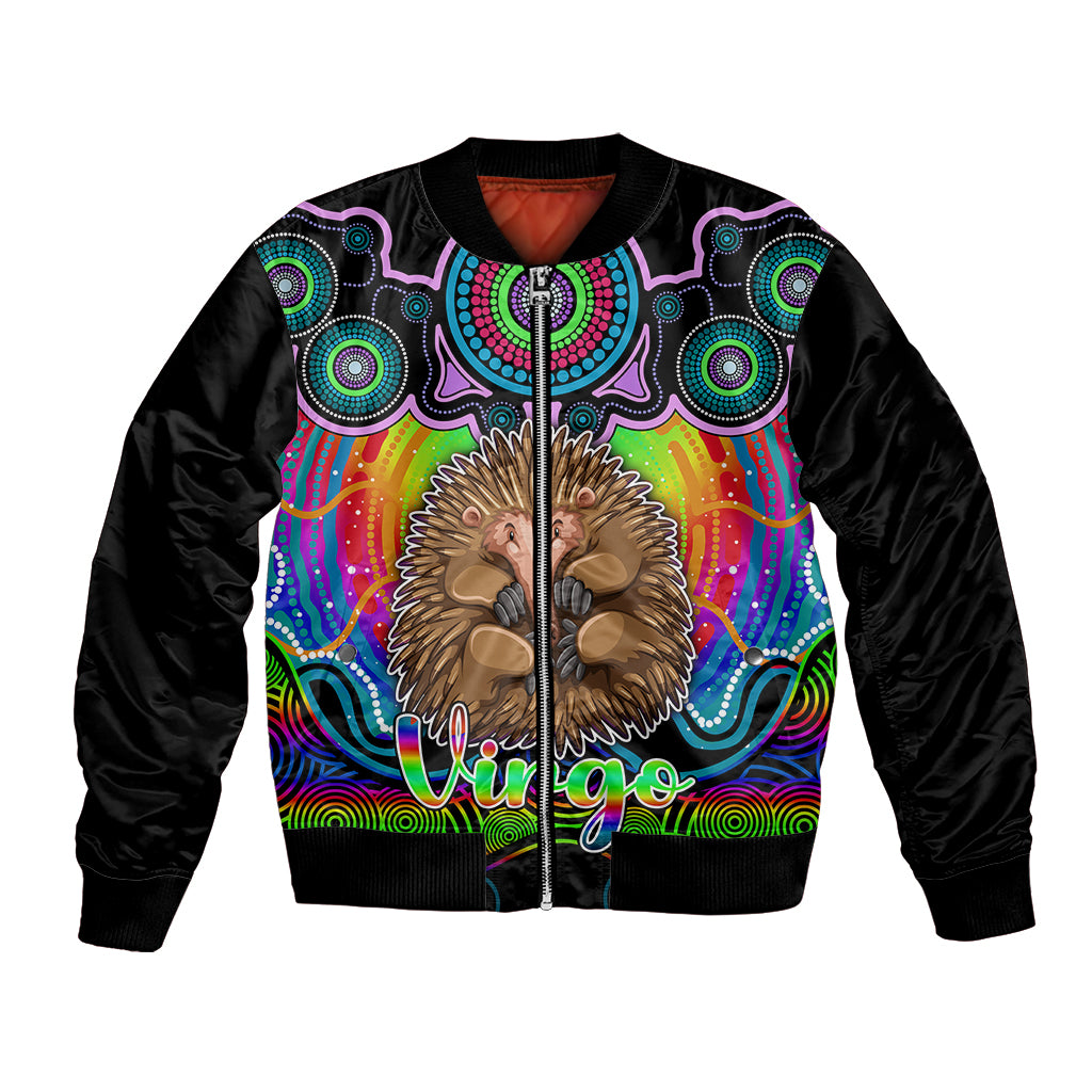 personalised-australia-virgo-echidna-zodiac-bomber-jacket-auz-astrology-aboriginal-rainbow