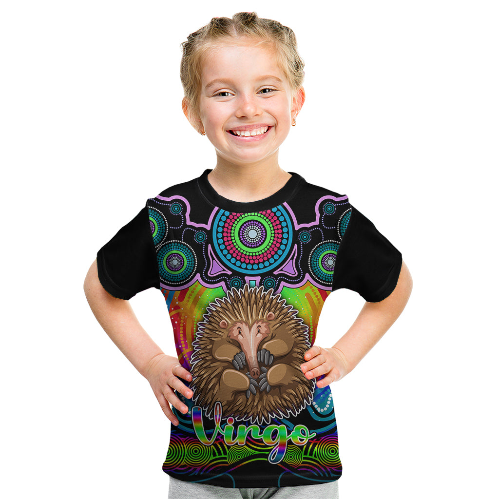 personalised-australia-virgo-echidna-zodiac-kid-t-shirt-auz-astrology-aboriginal-rainbow