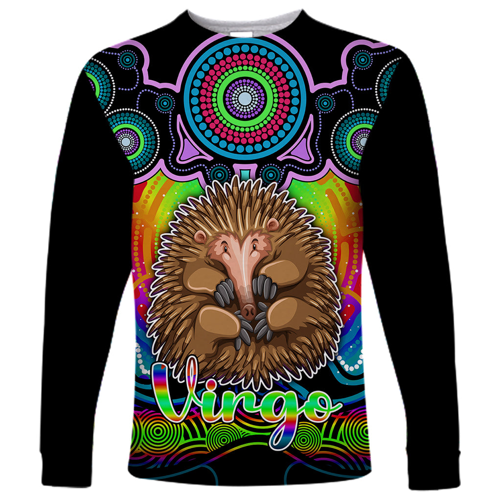 personalised-australia-virgo-echidna-zodiac-long-sleeve-shirt-auz-astrology-aboriginal-rainbow