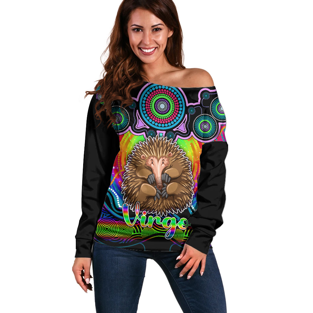 personalised-australia-virgo-echidna-zodiac-off-shoulder-sweater-auz-astrology-aboriginal-rainbow