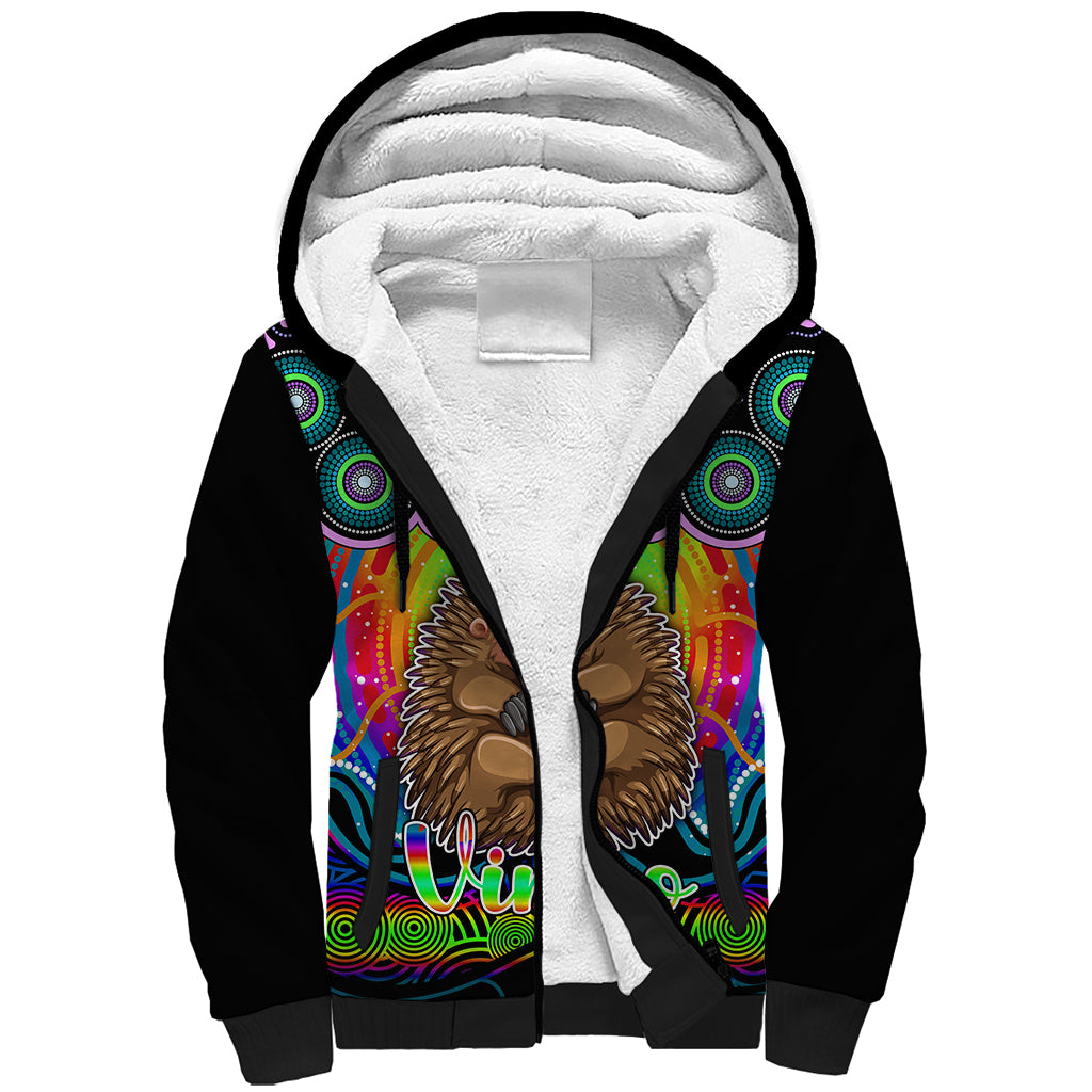 personalised-australia-virgo-echidna-zodiac-sherpa-hoodie-auz-astrology-aboriginal-rainbow