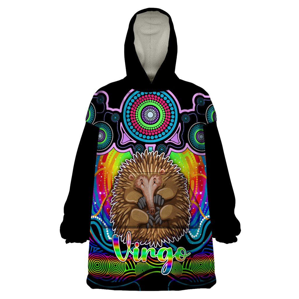 personalised-australia-virgo-echidna-zodiac-wearable-blanket-hoodie-auz-astrology-aboriginal-rainbow