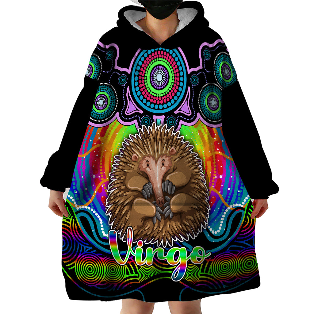 personalised-australia-virgo-echidna-zodiac-wearable-blanket-hoodie-auz-astrology-aboriginal-rainbow