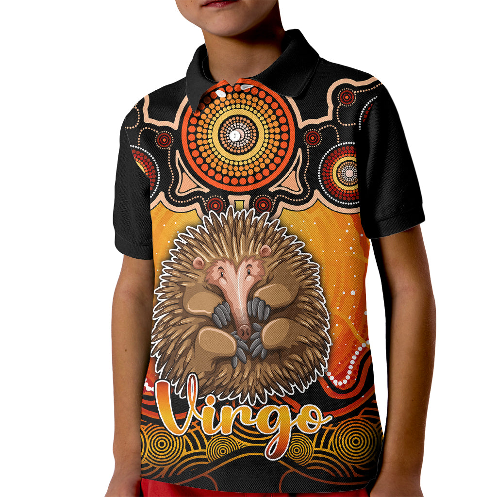 personalised-australia-virgo-echidna-zodiac-kid-polo-shirt-auz-astrology-aboriginal-red