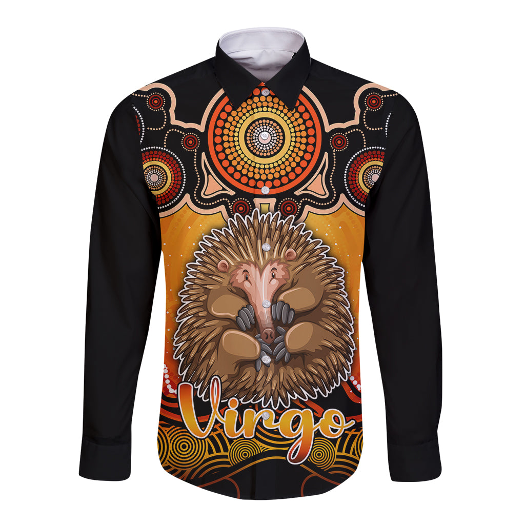 personalised-australia-virgo-echidna-zodiac-long-sleeve-button-shirt-auz-astrology-aboriginal-red