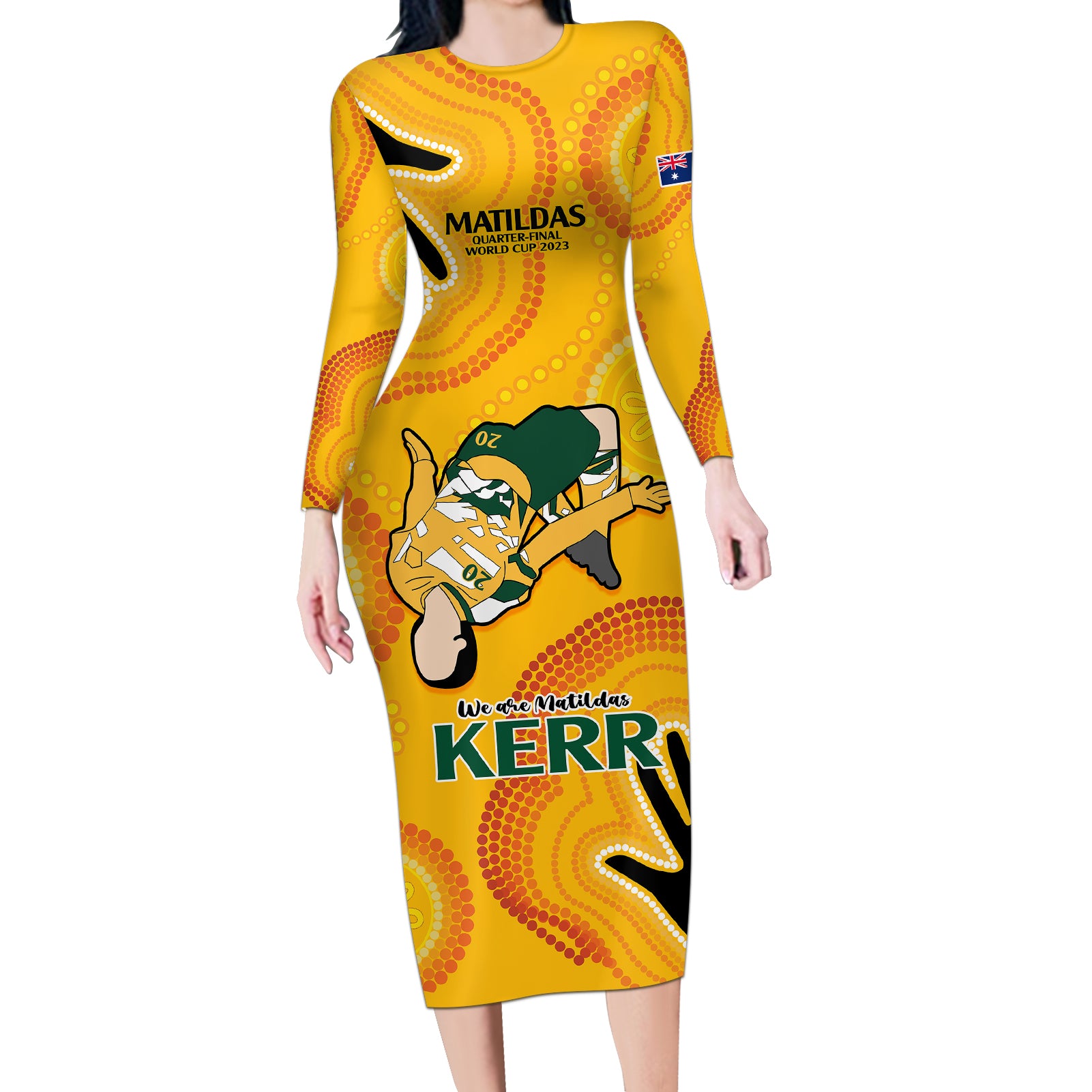 sam-kerr-matildas-long-sleeve-bodycon-dress-australia-soccer-world-cup-2023-quater-final