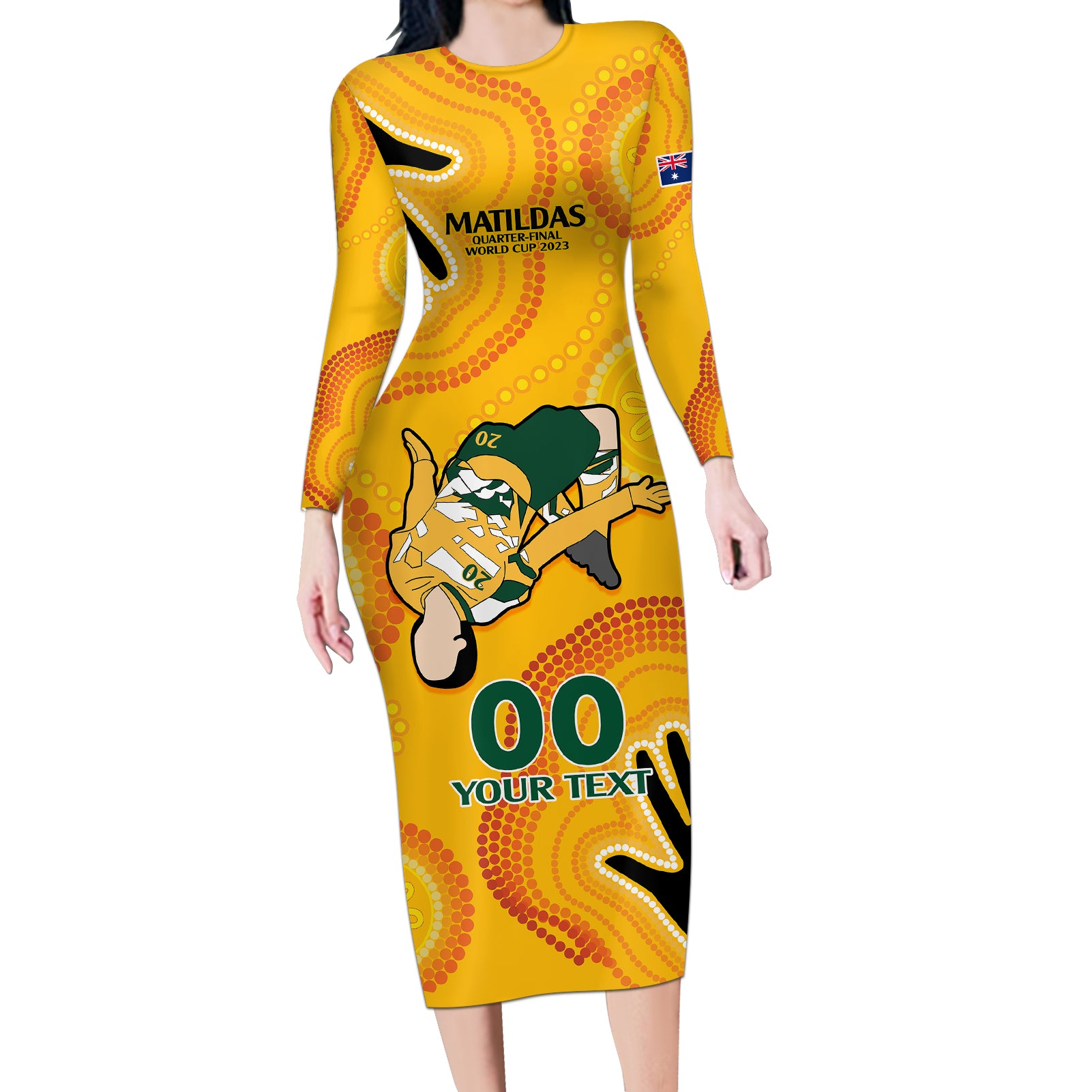 custom-sam-kerr-matildas-long-sleeve-bodycon-dress-australia-soccer-world-cup-2023-quater-final