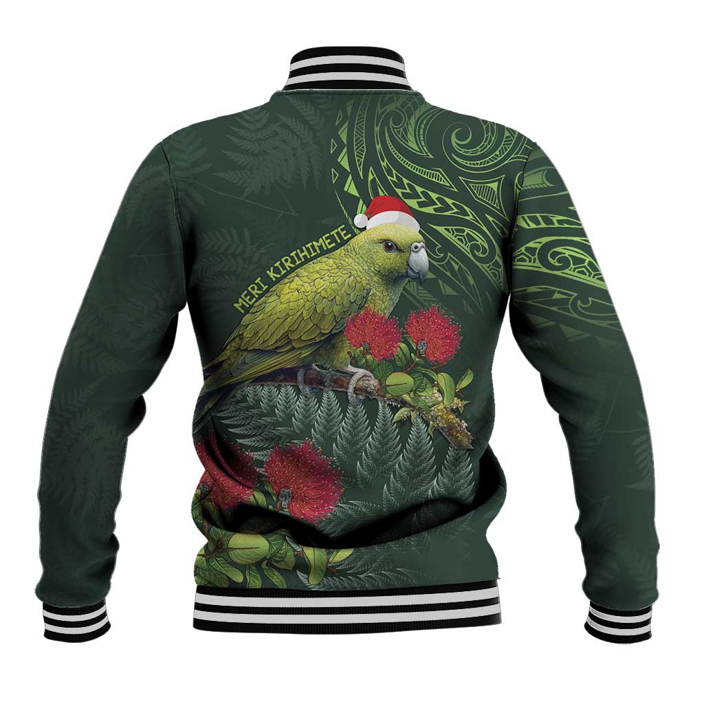 Meri Kirihimete Kakapo Baseball Jacket Green Silver Fern Christmas Vibe