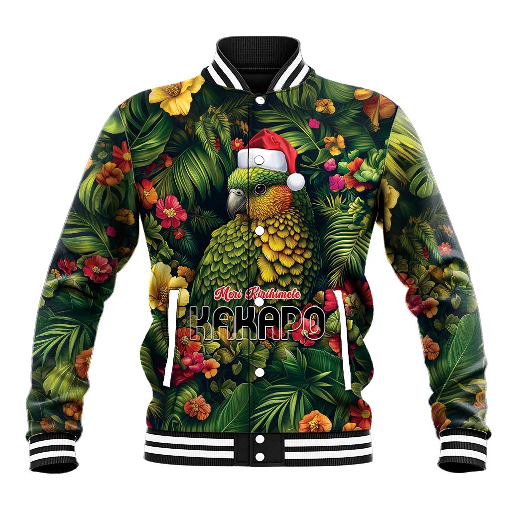 Meri Kirihimete Kakapo Baseball Jacket New Zealand Christmas with Tropical Vibe