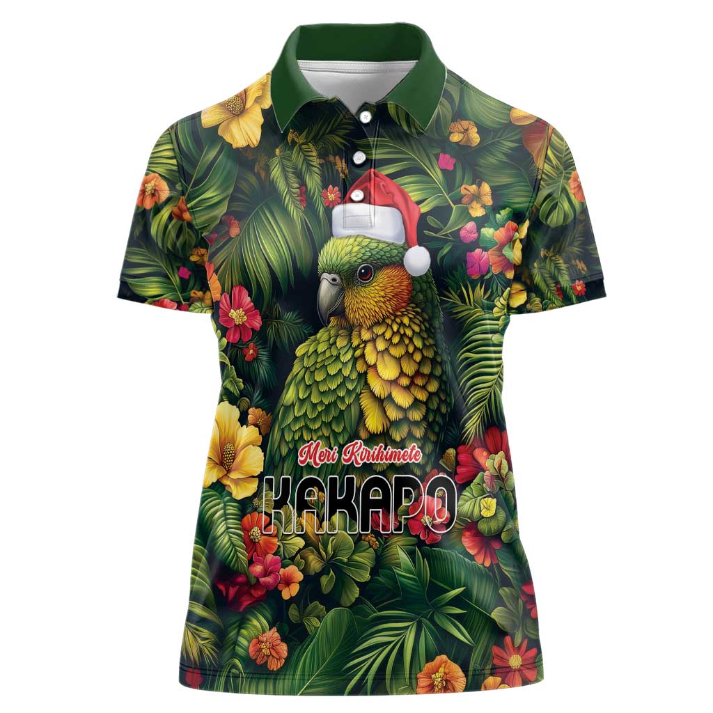 Meri Kirihimete Kakapo Women Polo Shirt New Zealand Christmas with Tropical Vibe