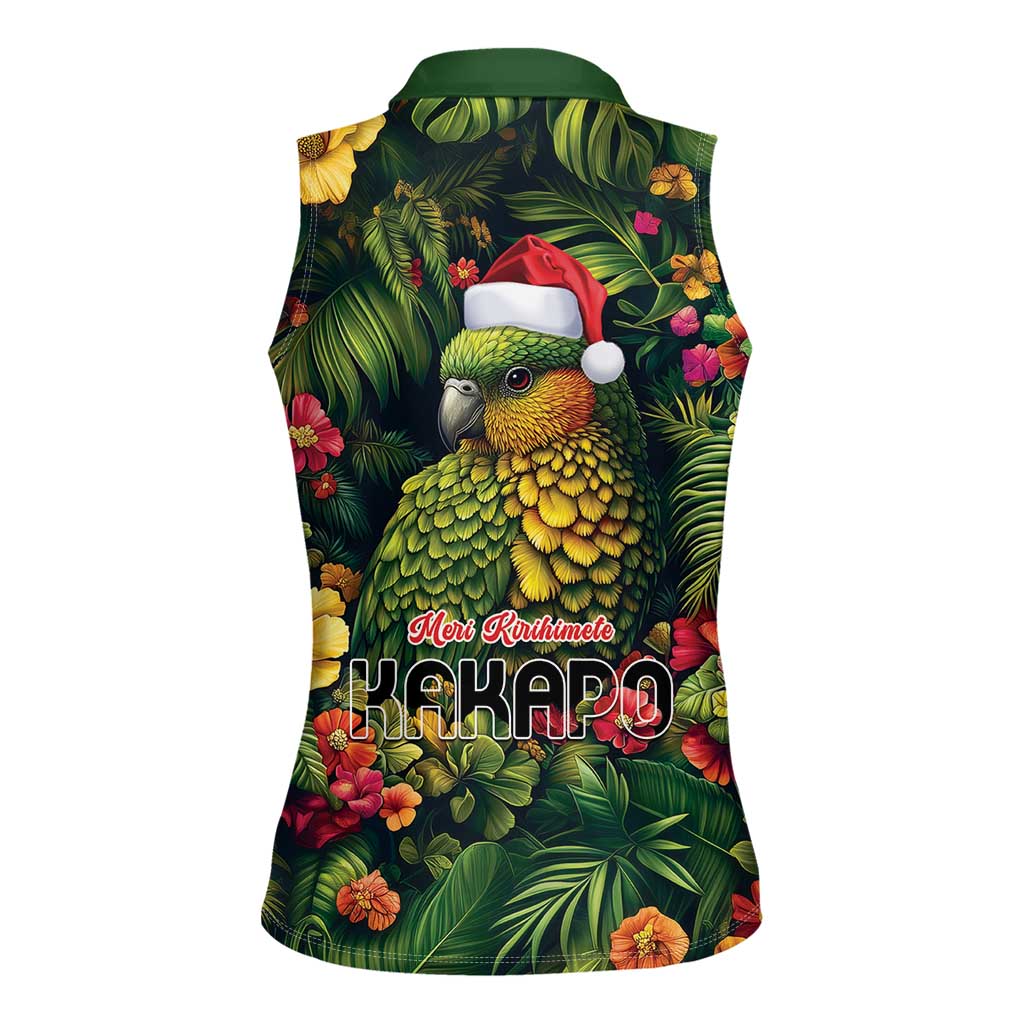 Meri Kirihimete Kakapo Women Sleeveless Polo Shirt New Zealand Christmas with Tropical Vibe