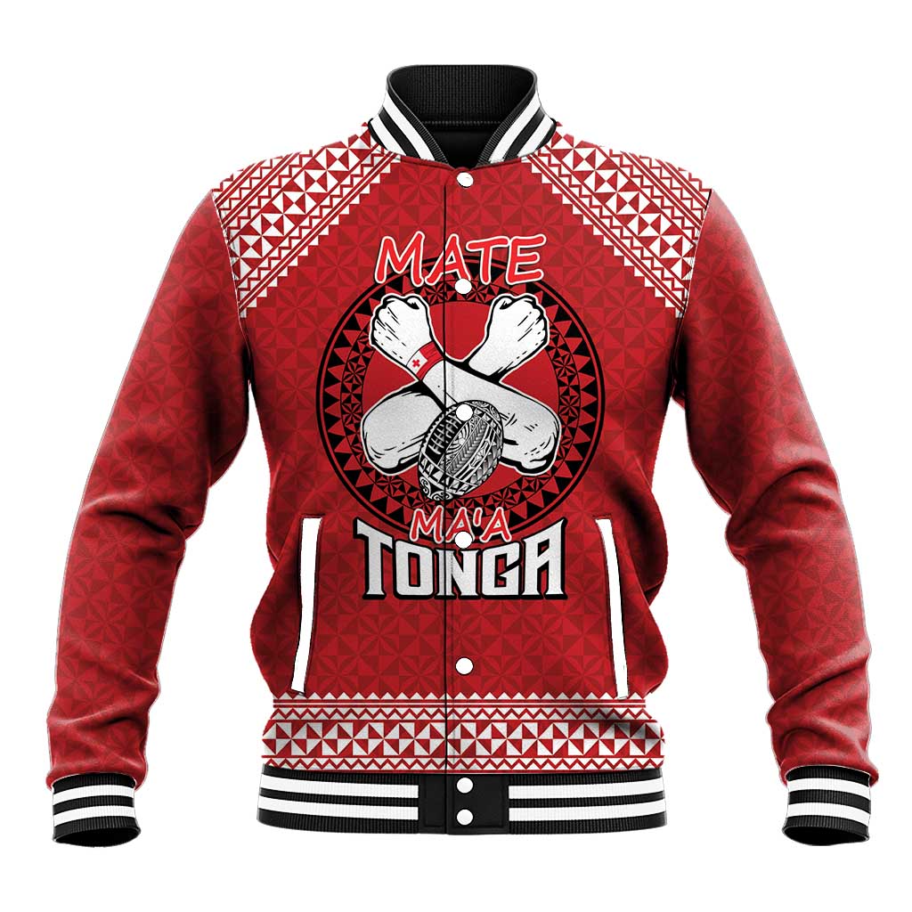 Tonga Rugby XIII Custom Baseball Jacket Mate Ma'a Tonga with Ngatu Pattern