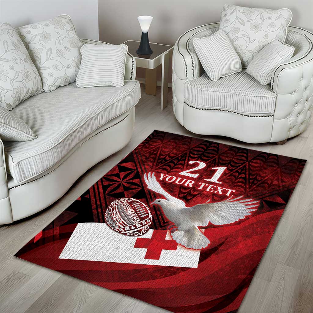 Custom Tonga XIII Rugby Tribal Tattoo Area Rug Mate Ma'a Tonga Kupesi Ngatu Grunge Style