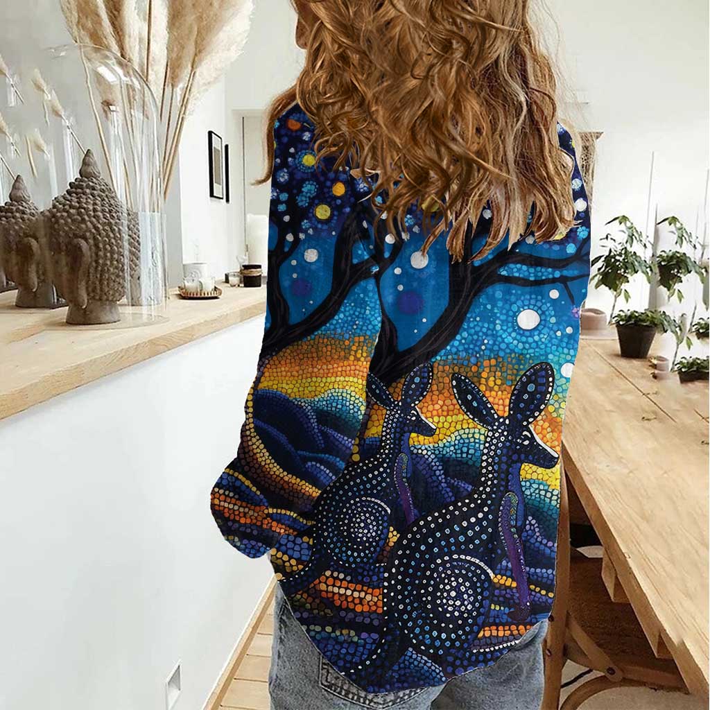 Australian Night Sky Landscape Women Casual Shirt Aboriginal Dreamtime Story