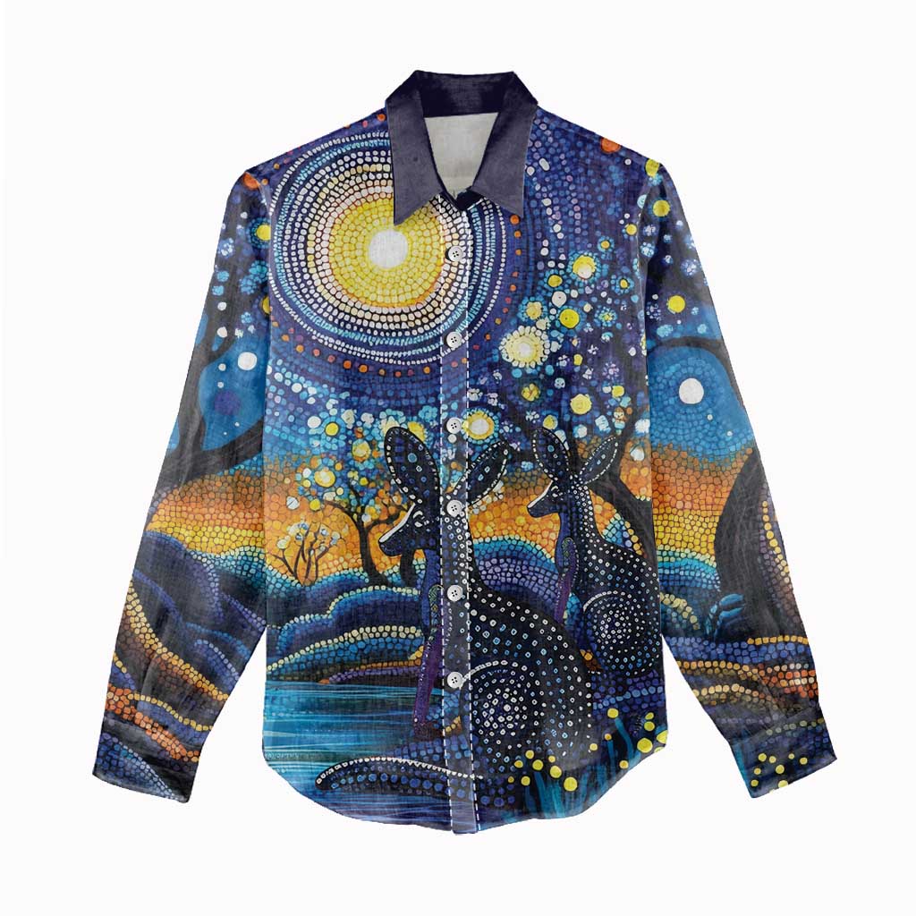 Australian Night Sky Landscape Women Casual Shirt Aboriginal Dreamtime Story