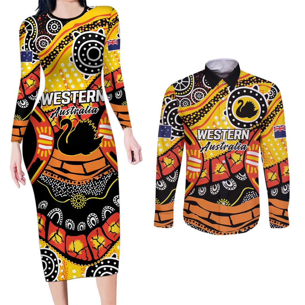 Western Australia Golden State Couples Matching Long Sleeve Bodycon Dress and Long Sleeve Button Shirt