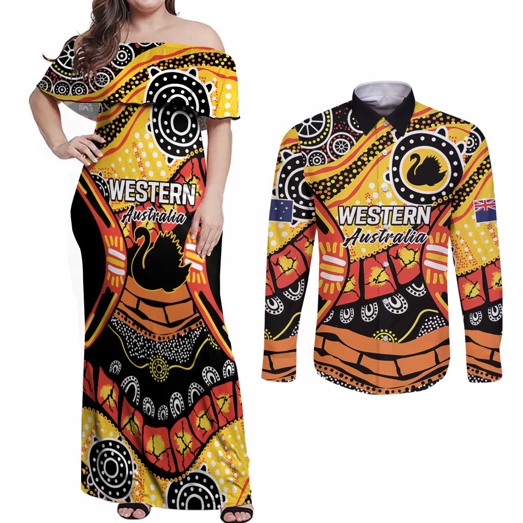 Western Australia Golden State Couples Matching Off Shoulder Maxi Dress and Long Sleeve Button Shirt