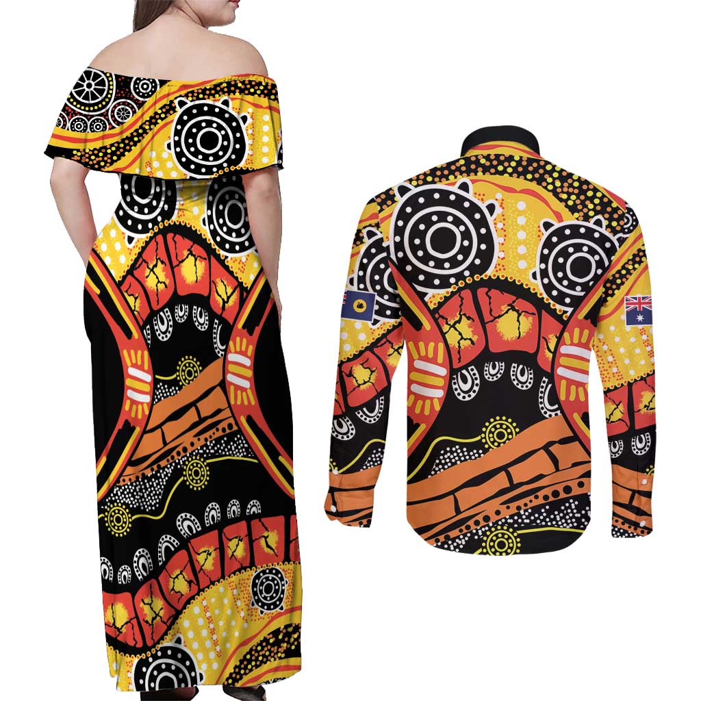 Western Australia Golden State Couples Matching Off Shoulder Maxi Dress and Long Sleeve Button Shirt