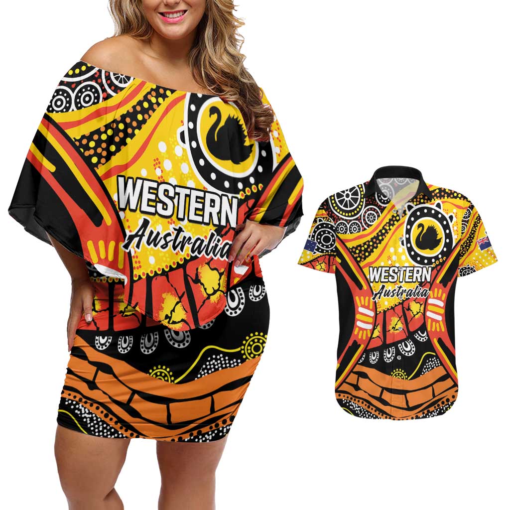 Western Australia Golden State Couples Matching Off Shoulder Short Dress and Hawaiian Shirt