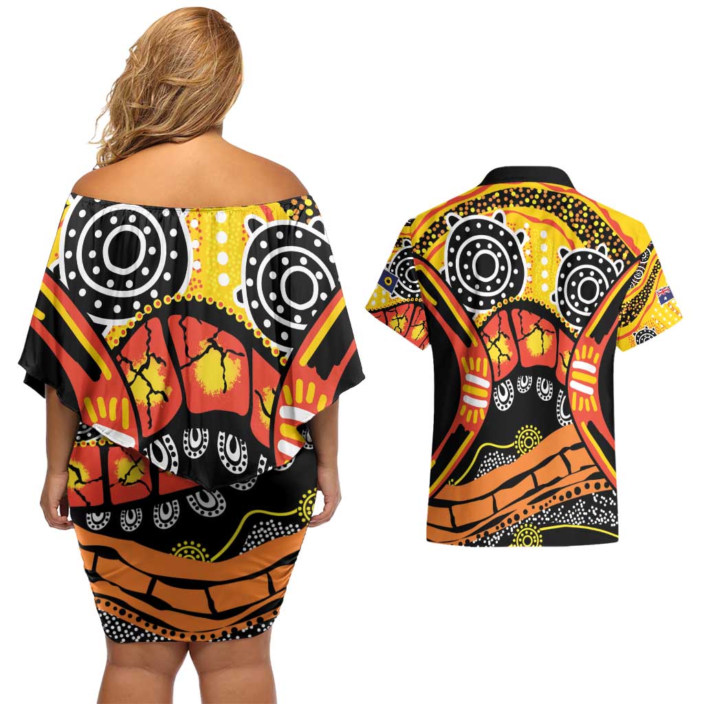 Western Australia Golden State Couples Matching Off Shoulder Short Dress and Hawaiian Shirt