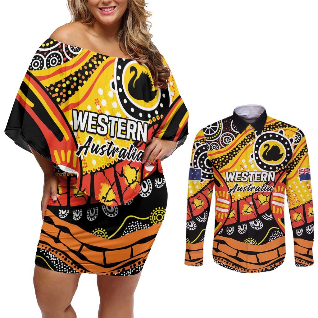 Western Australia Golden State Couples Matching Off Shoulder Short Dress and Long Sleeve Button Shirt