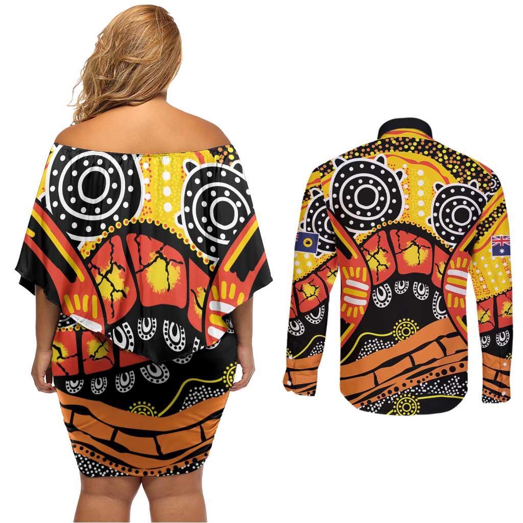 Western Australia Golden State Couples Matching Off Shoulder Short Dress and Long Sleeve Button Shirt