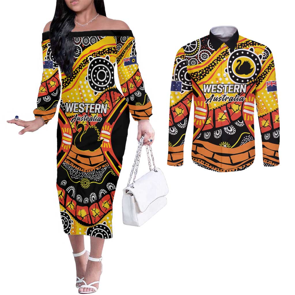 Western Australia Golden State Couples Matching Off The Shoulder Long Sleeve Dress and Long Sleeve Button Shirt